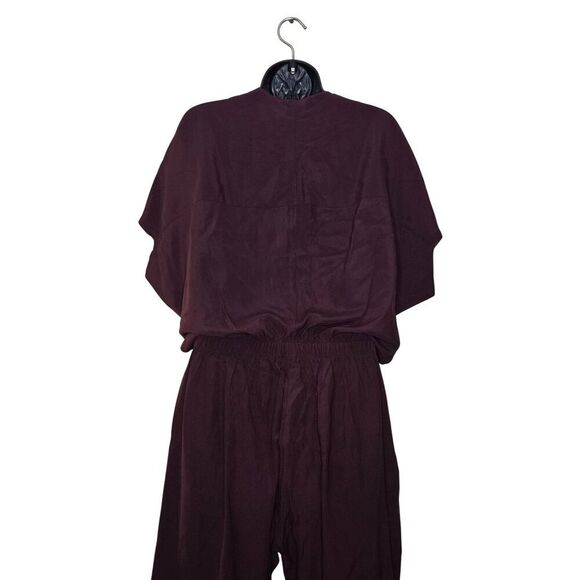 Zero Maria Cornejo Silk Jumpsuit Size 6 Plum Elastic Waist V-Neck - Picture 3 of 8